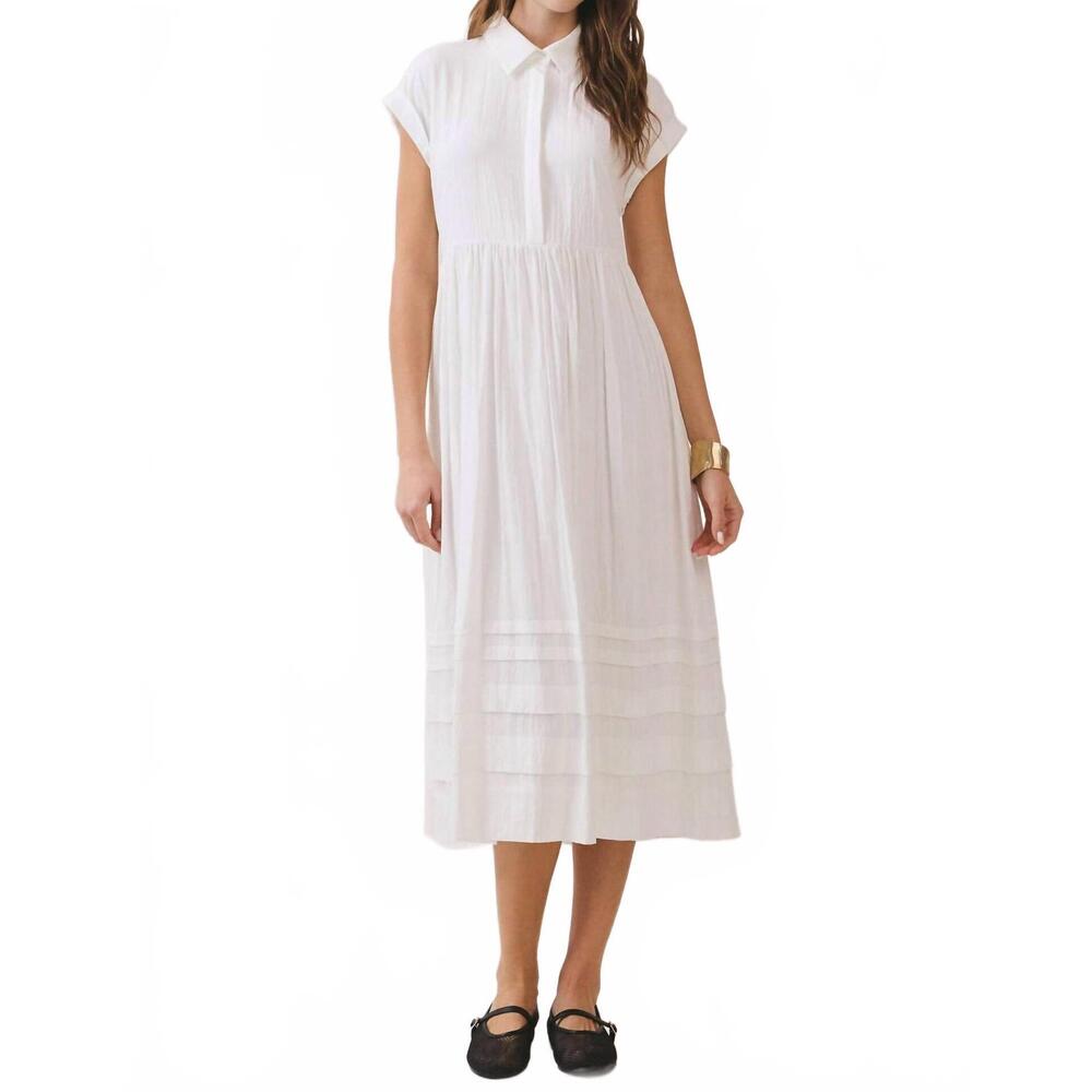 NEW TCEC classic shirt pleated dress in white